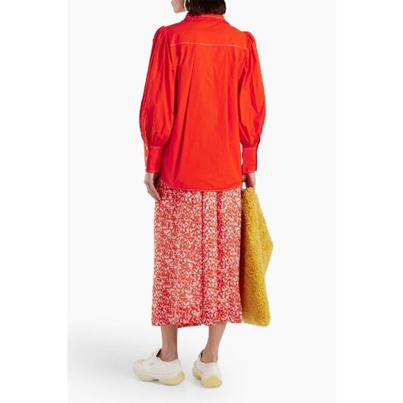GANNI Floral Printed Crepe Midi Skirt Tomato Red Sz EU 32 / US 2 Made in India - Picture 7 of 9